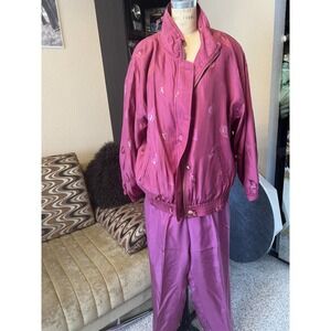 Vintage Abvien Silk Windbreaker Bomber Suit Jacket and Pants Set Sz M/L